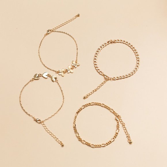 Heart & Butterfly Anklets 4pcs - Picture 3 of 8